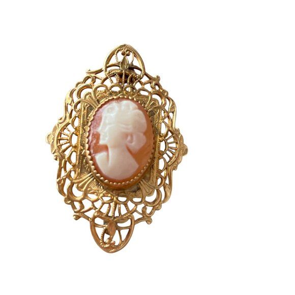 Vintage 14K GF Filigree Cameo Brooch Regency Collection - Picture 6 of 6